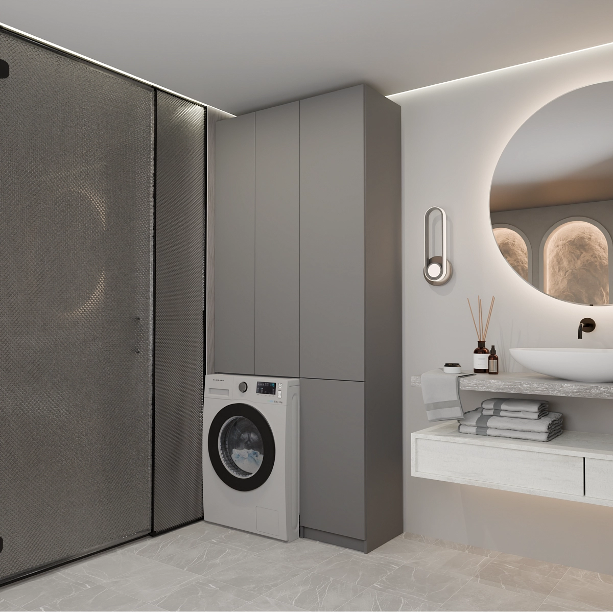 Шкаф-пенал с нишей и корзиной для белья Эос Плюс Графит